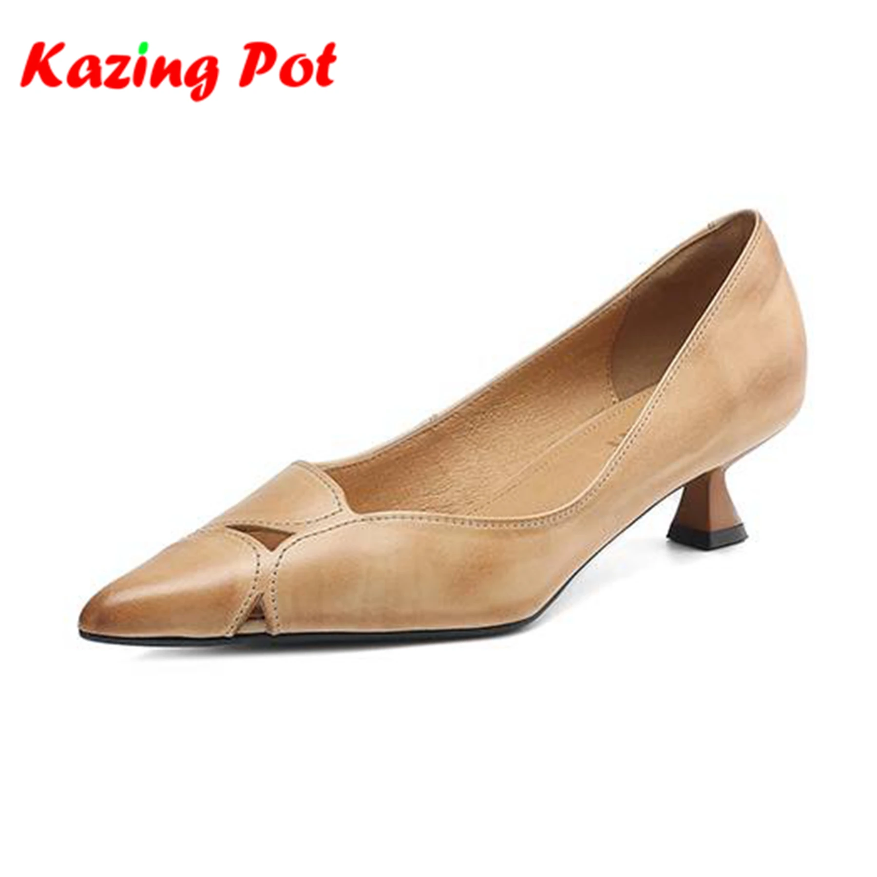 

Krazing Pot New Full Grain Leather Pointed Toe Summer Shoes Retro Elegant Dating Party Breathable Hollow Decorations Women Pumps