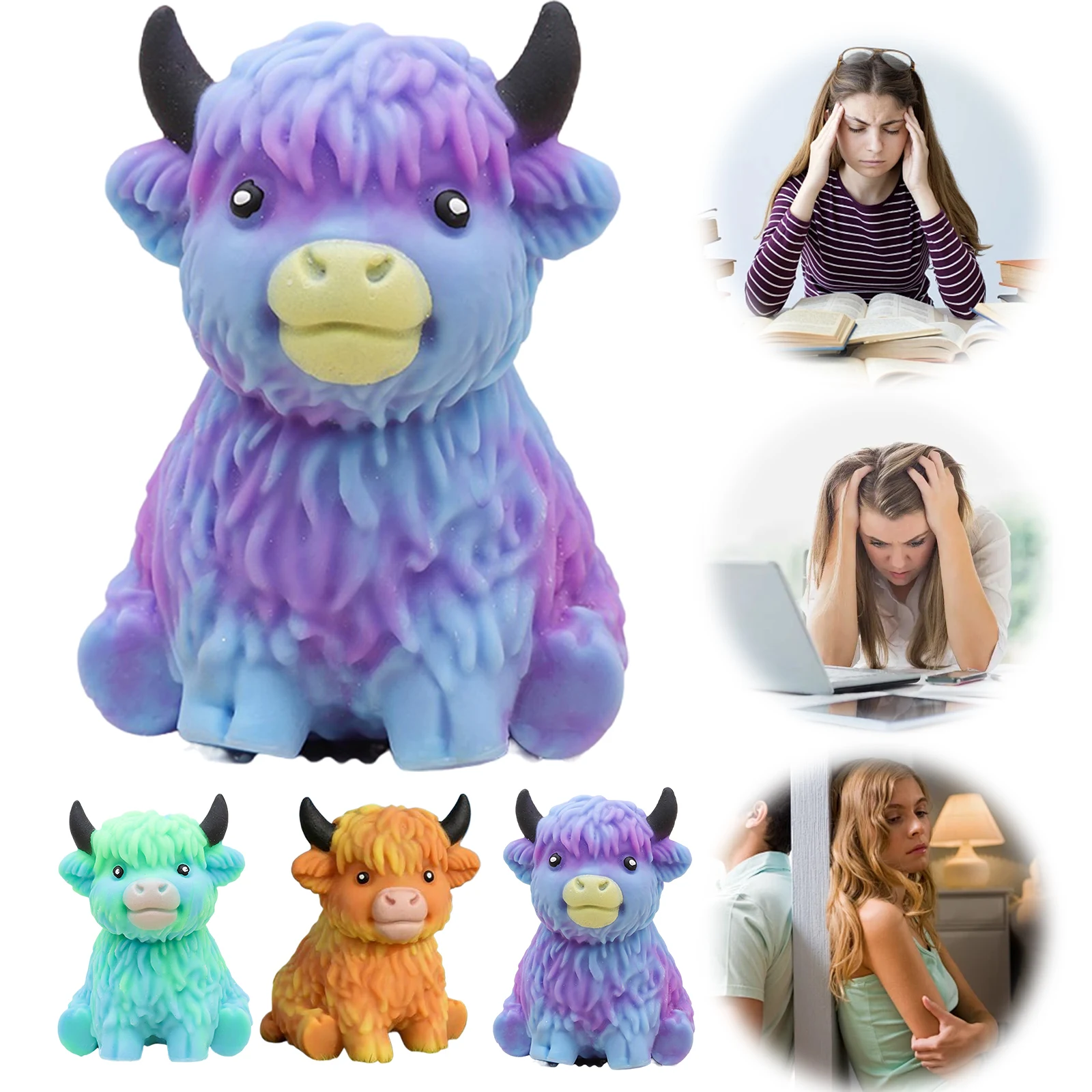 Adult Cute Cow Squeezable Stress Balls Gradient Cute Farm Animal Fidget Toy for Daily Office Work Indoor Leisure Occasions