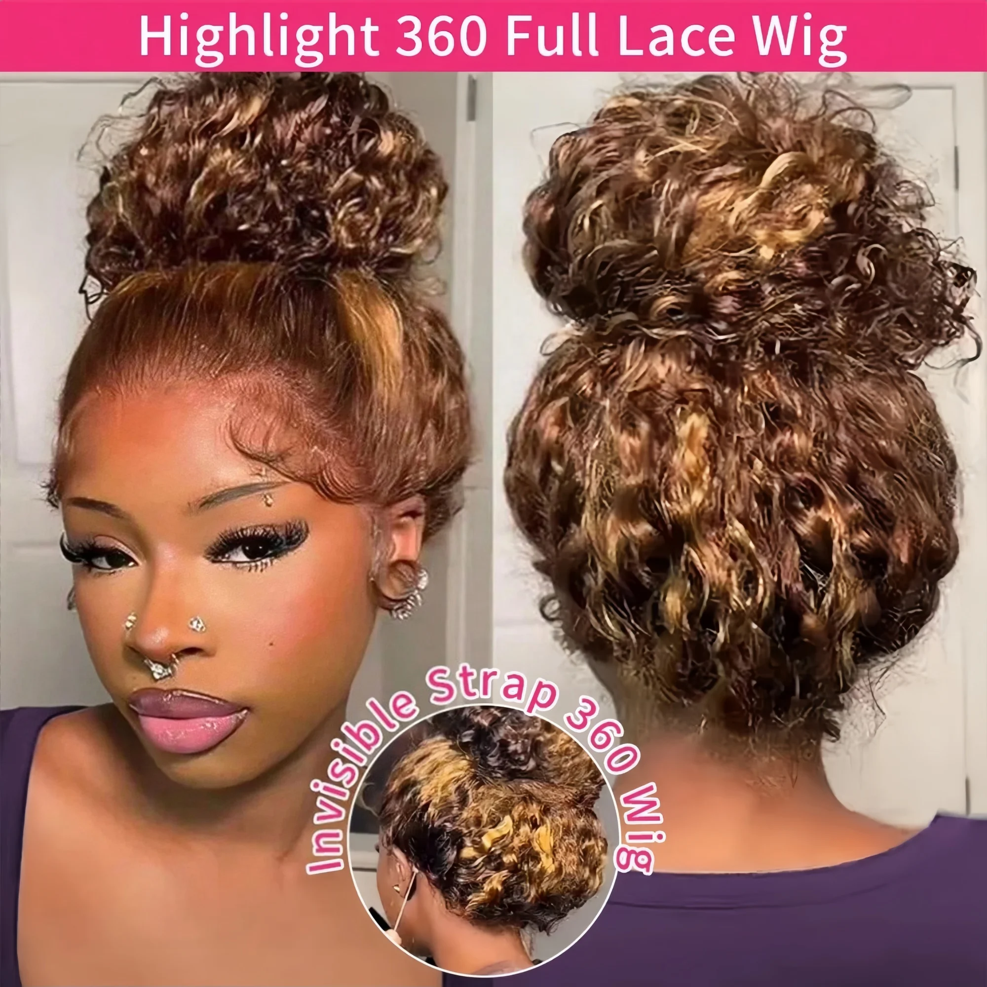 

Накладной парик из натуральных волос Highlight Curly, 13x6 HD Lace, P4/27, 360 Full Lace, бразильские волосы, предварительно прорезанные, HD, для женщин