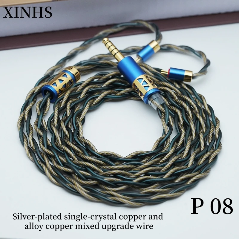 XINHS P08 4-Core Silver Plated & Alloy Copper Mixed HiFi Earphone Upgrade Cable 2.5/3.5/4.4 Plug For QDC/0.78 2Pin/MMCX/HD650/KZ