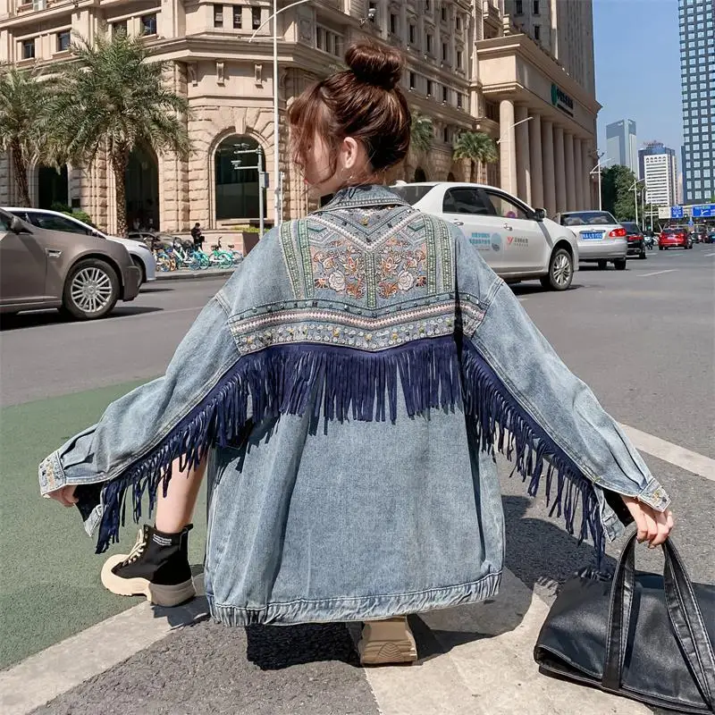 

Casual Women Cowboy Coats Jackets New Fashionable and Simple Single Breasted Lapel Urban Style Women's Clothing