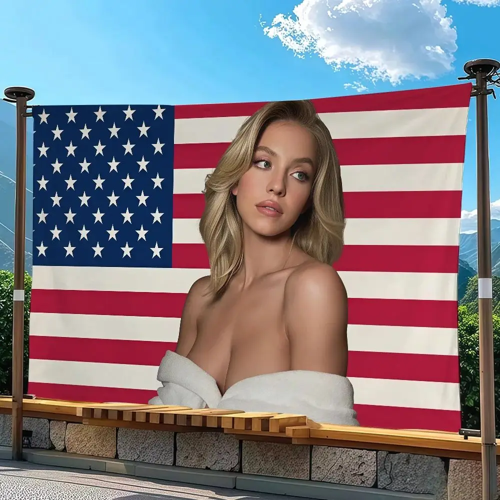 Sydney Sweeney-themed Banner—perfect for Camping, Patio Decor, Party Backdrops, Wall Art, and Gifts for Family Gatherings.