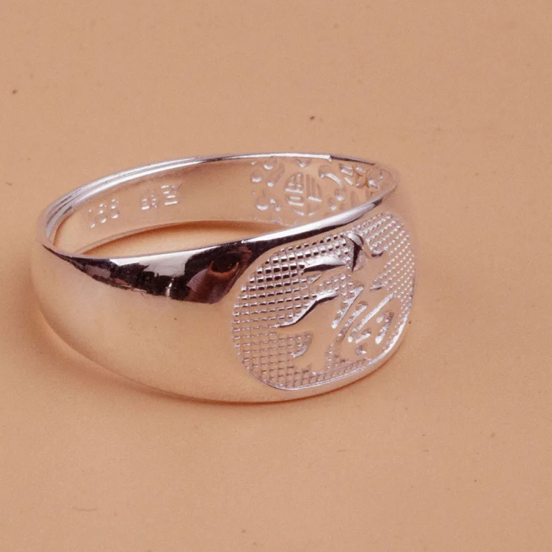 999 Adjustable Open , Solid Silver , Couple Ring Middle-Aged And Elderly Women