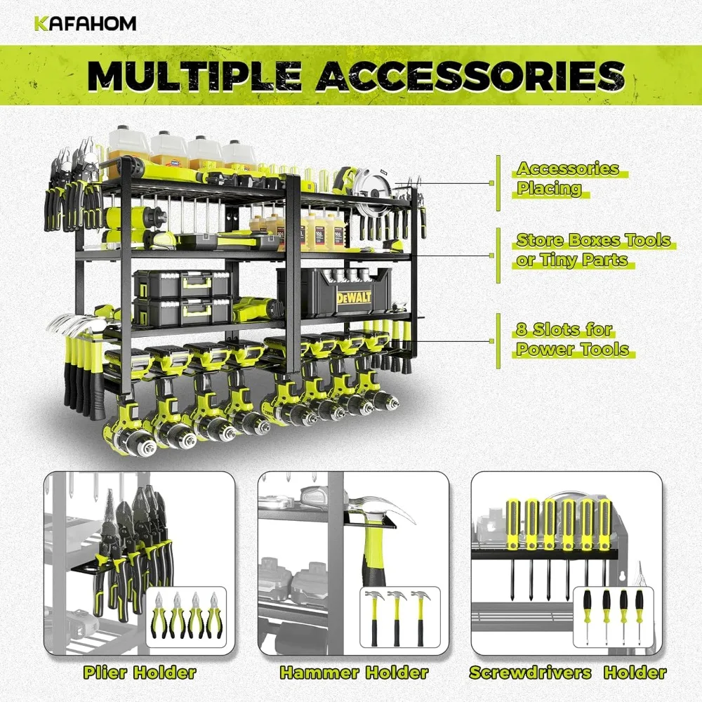 Power Tool Organizer, 8 Drill Holder Wall Mount, 4 Layers Garage Tool Organizers and Storage Rack, Tool Shelf with Screwdriver/P