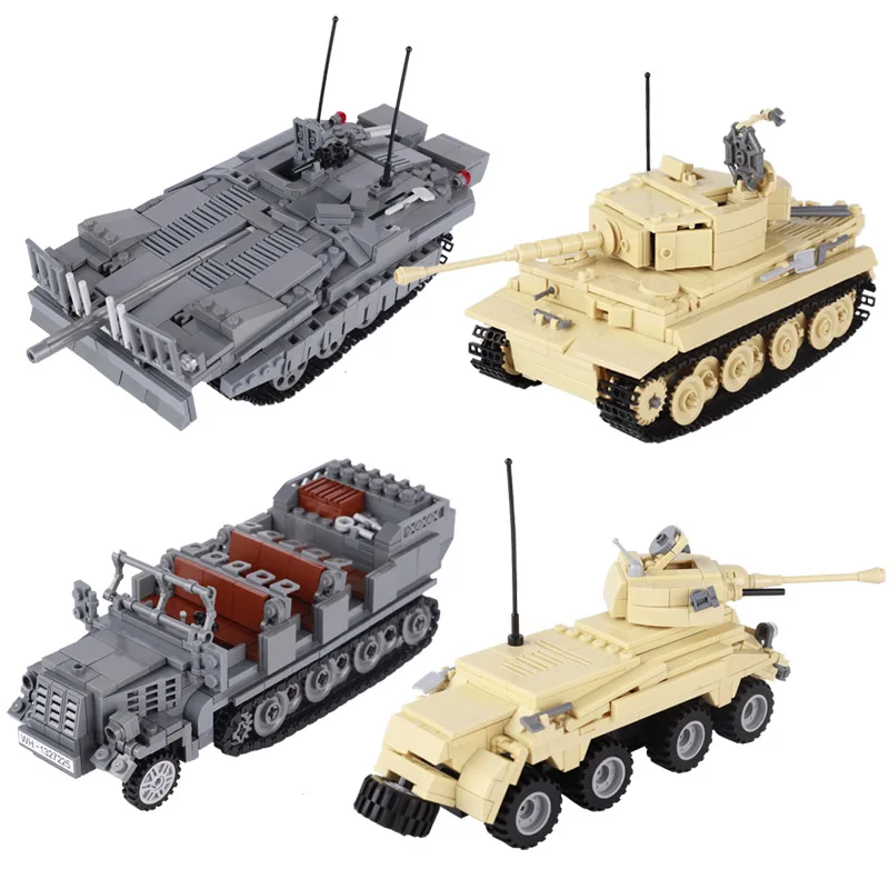 MOC World War II German Half Track Armored Vehicle Tiger Tank Military Model Kids Assembly Building Blocks Toy Boy Gift