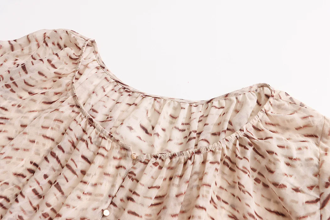 Sommerliches Damen-Shirt mit lässigem Muster, V-Ausschnitt, lockerer und atmungsaktiver Laternenärmel – Detail 24