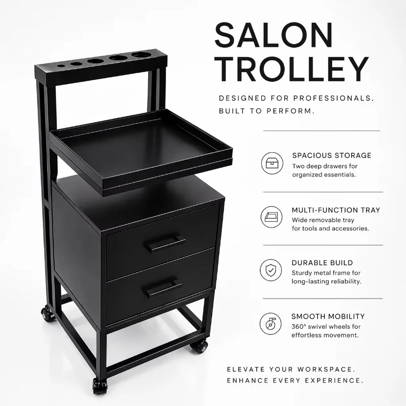 Black Salon Trolley Hairdressing Tool Cart with Drawers Storage Tray and Wheels for Barber Shop Beauty Salon salon trolley