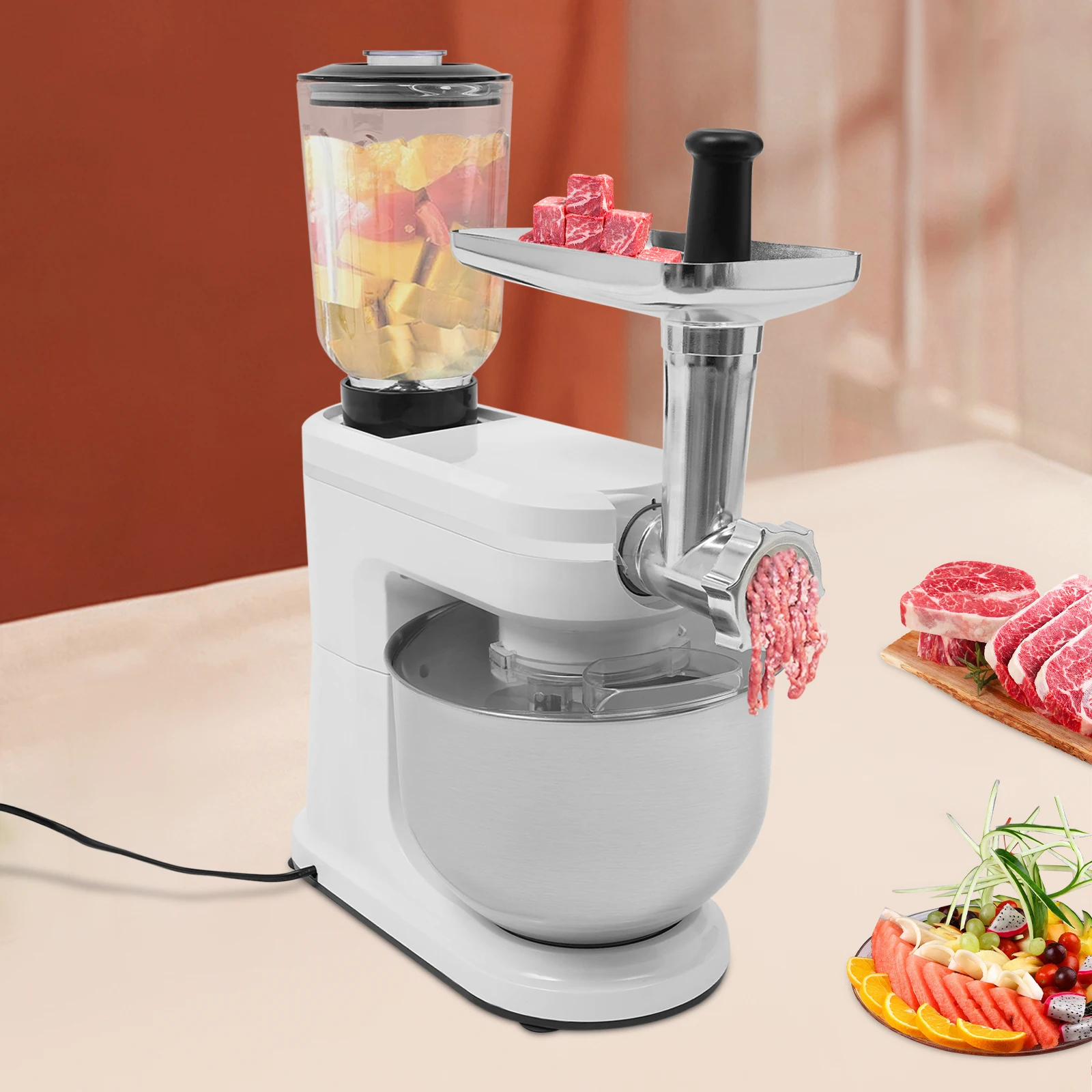 6.34qt Stand Mixer 6 Speed Food Processor Stainless Steel Electric Kitchen Blender Home Dough Mixer for Kitchen Bakery