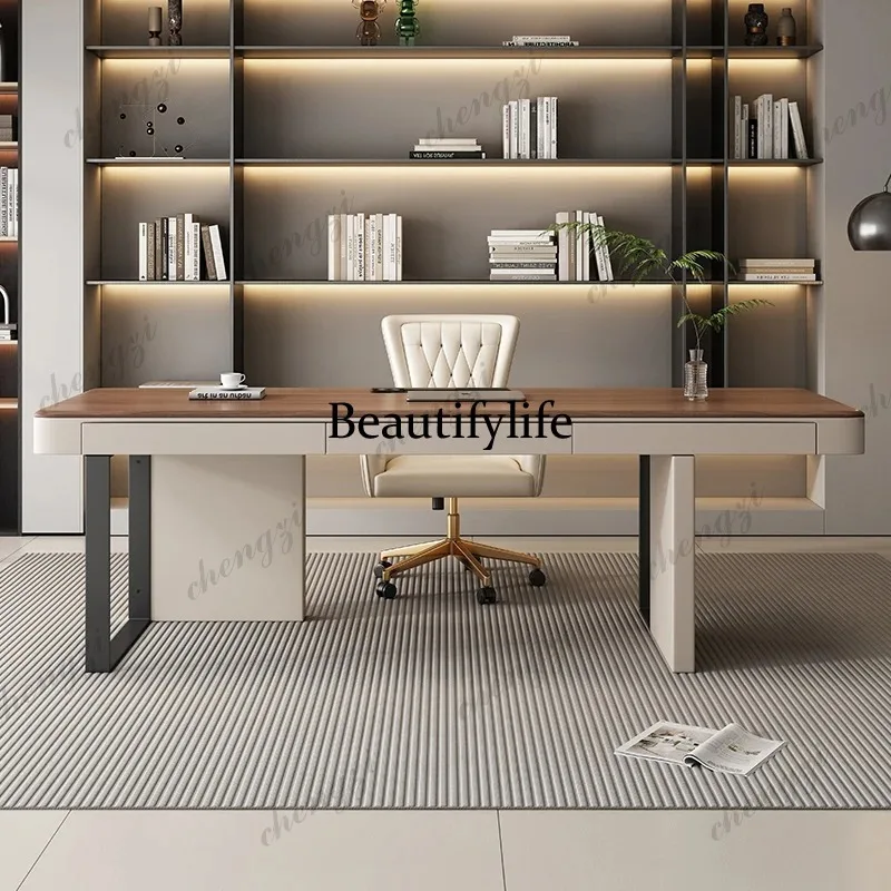 Escritorio de Oficina Moderno de Madera Sólida TTT, Escritorio Minimalista para Librería, Escritorio de Oficina Vintage de Lujo para el Hogar
