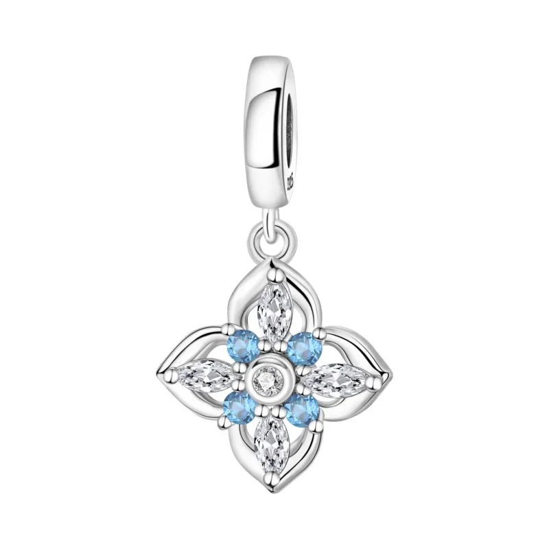 

MISEFF Charms 925 Sterling Silver Rotatable Blue Flower Pendant Charms Beads Fashion DIY Bracelet Necklace Jewelry Gifts Making