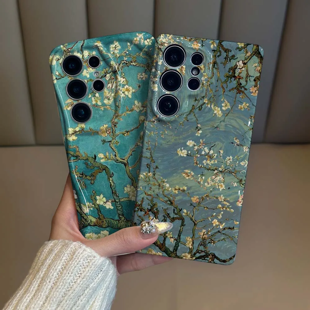 Art Almond Blossom Van Gogh For Samsung Galaxy S26 S25 S24 S23 S22 FE Plus Ultra Feilin Phone Case Wave Oil Phone Case Cover