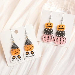 1Pair Halloween Woman Dangle Earrings Acrylic Stacked Skull Pumpkin Drop Earrings For Girl Holiday Birthday Gift