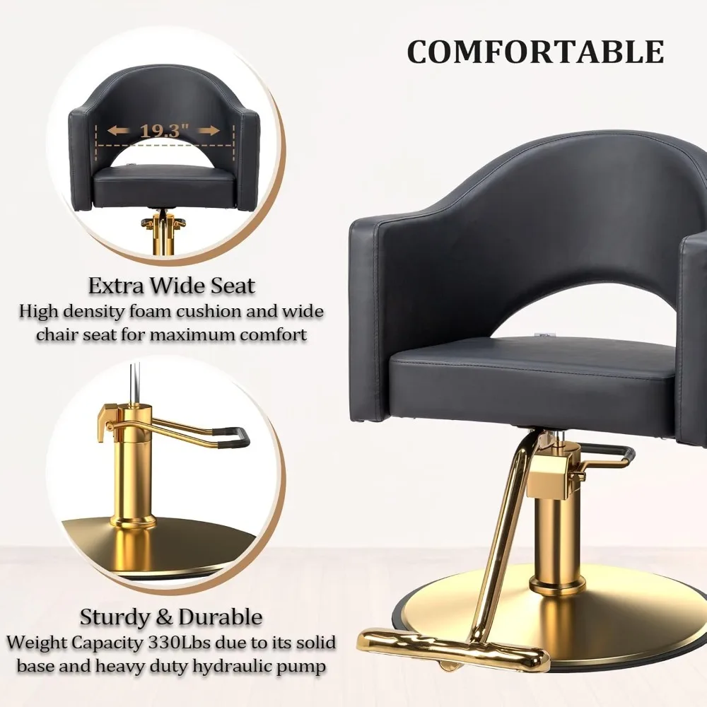 Barber Chairs for Barbershop Gold Black Styling Chair, Salon Chair for Hair Stylist, Heavy Duty Hydraulic Pump