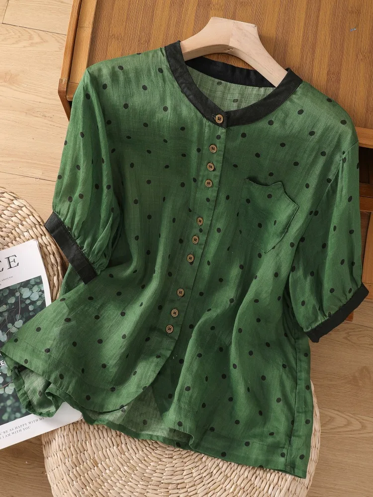 

Casual Cotton Linen Cheered ort Sve irt Women Summer Thin Sle Anti-Aging Slimming Casual Mom Linen Top