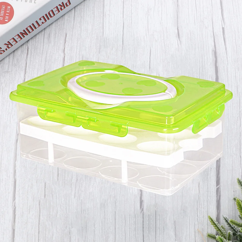 

1pc 24 Grids Double-Layer Egg Storage Box Pp Fresh-Keeping Container For Refrigerator Green Durable 24 Grids Organizer Case