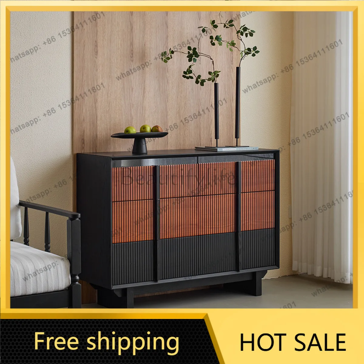 XX. Medieval solid wood six-chest cabinet living room bedroom bedside cabinet