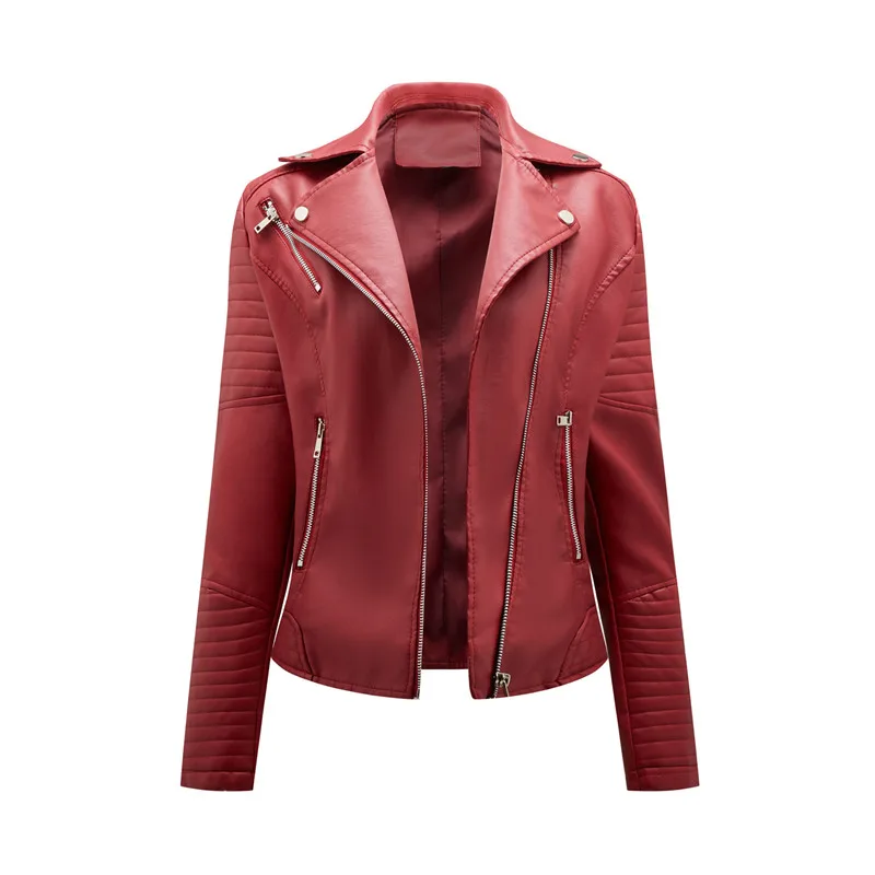 Black Lapel Women Faux Leather Jacket Spring Autumn Zipper Casual Pu Coat Female Biker Outerwear Ladies Clothes S-L XL XXL XXXL