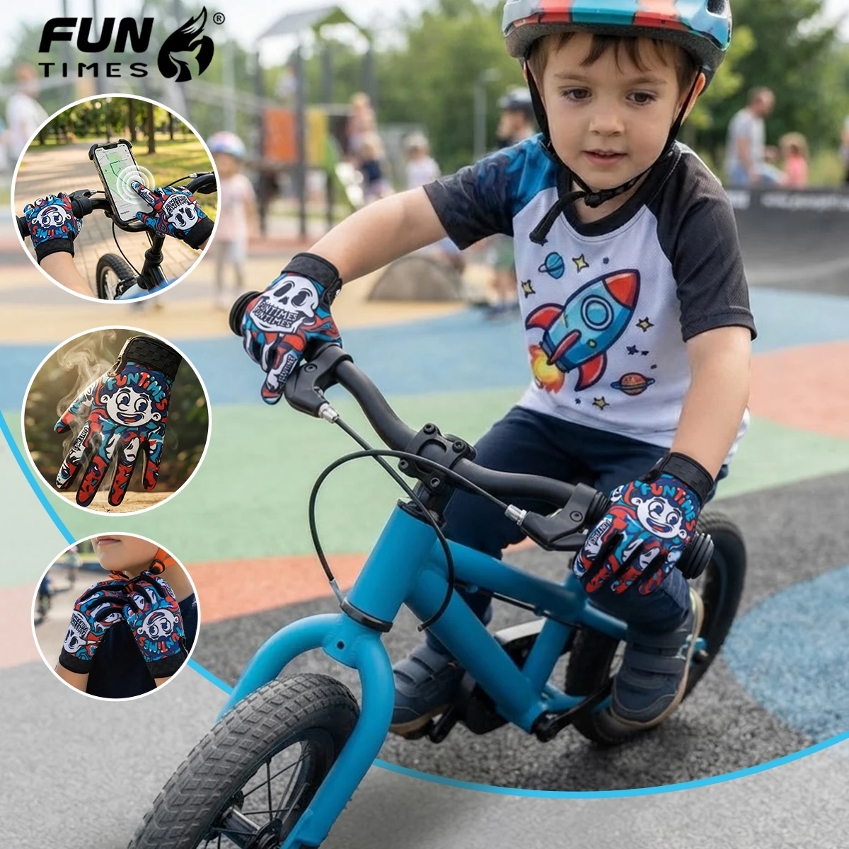 FUNTIMES Children's Gloves Color Cartoon Pattern Design Scooter Bicycle Balance Bike Riding Gloves