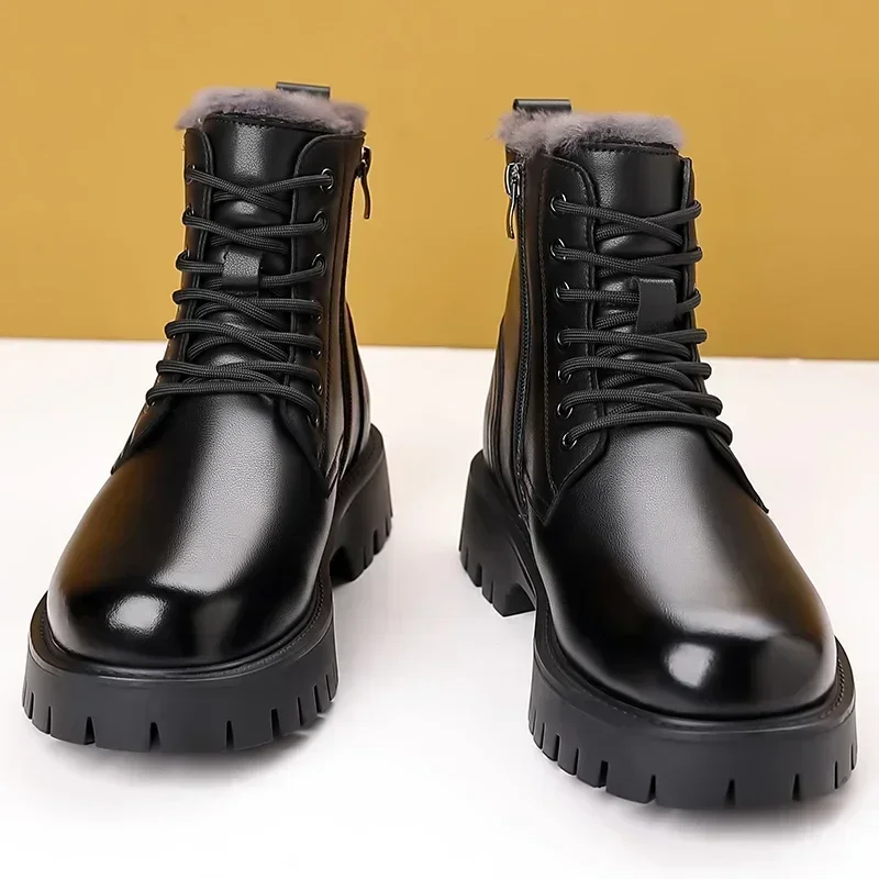 2024 High-Top-Herren-Lederstiefel, reines Wollfutter, Knöchel-Schneestiefel für Herren, warmer Business-Casual-Lederschuh, Herren-Motorradstiefel