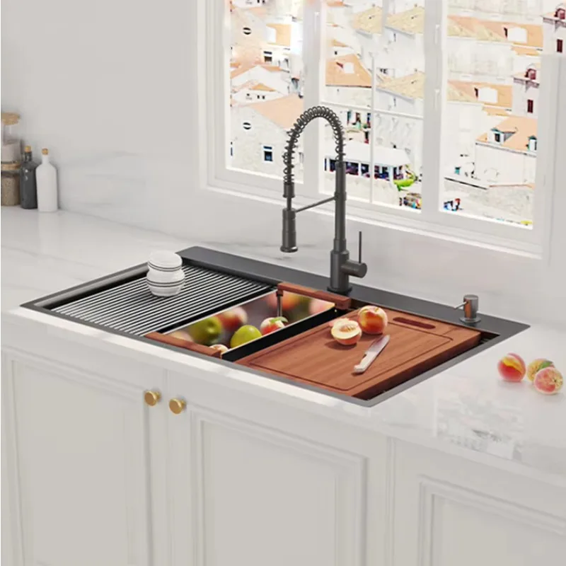 Gunmetal Black 304 Stainless Steel Workstation Drop in Kitchen Sink in the US Warehouse p002