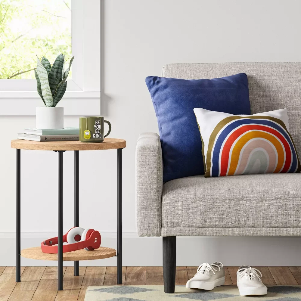 

Metal Round Coffee Table Made Of Manufactured Wood And Metal For Living Room Round 2 Tier End Table