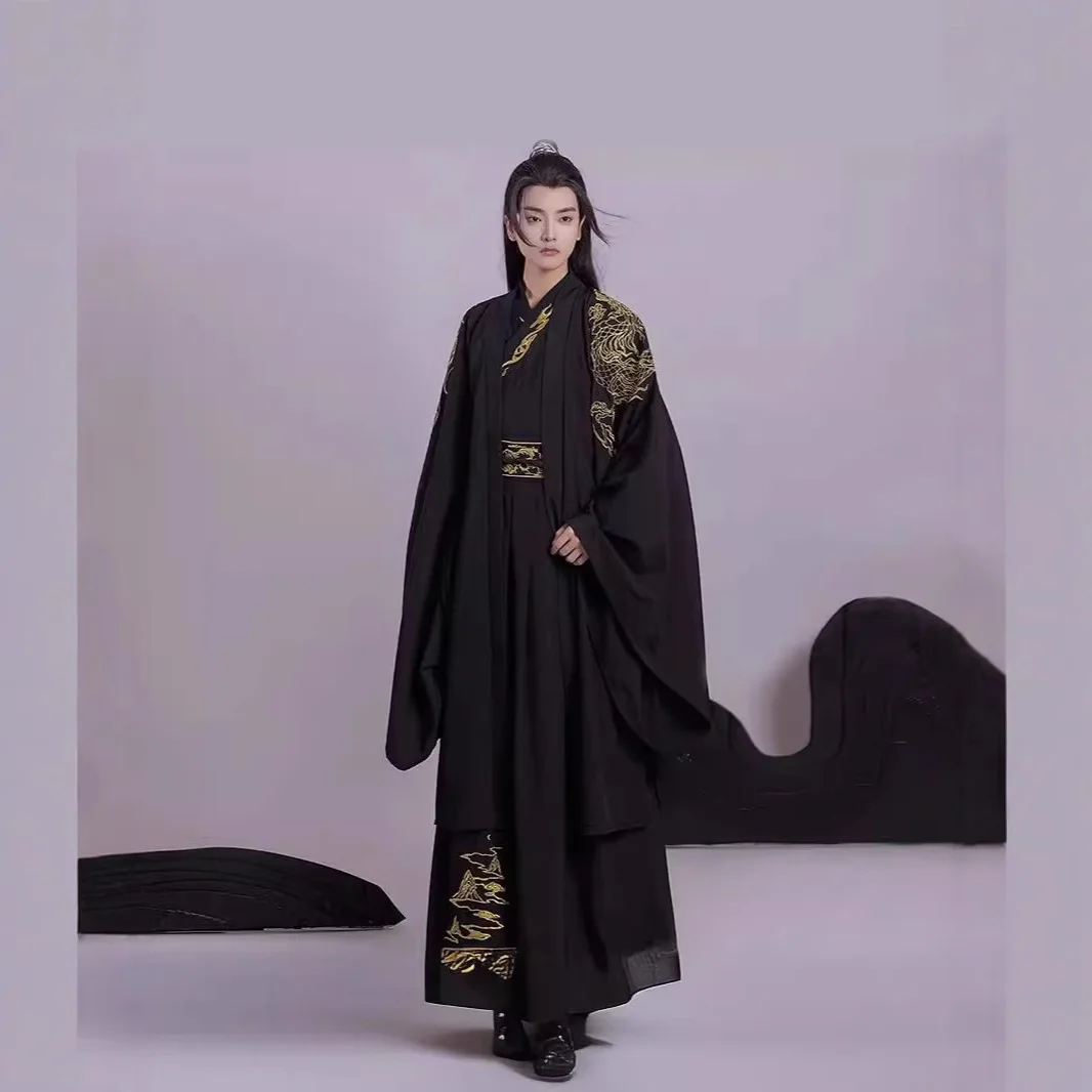 Black Collar Hanfu Waist Embroidery Set Chinese Traditional Han Clothing Dynasty Spring and Autumn Students