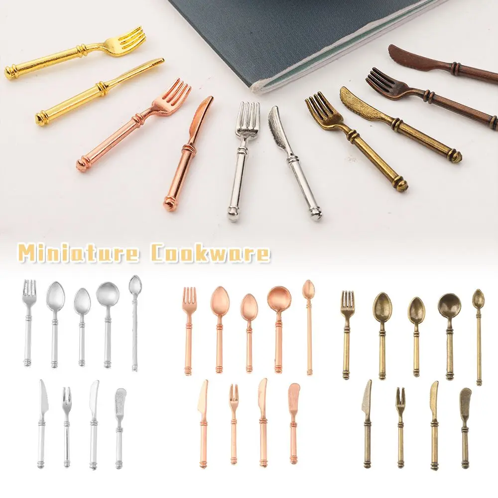 9PCS Toy Kitchen Tableware 1:6/1:12 Scale Fork Knife Spoon Doll Accessories Miniature Cookware Simulation Mini Cutlery