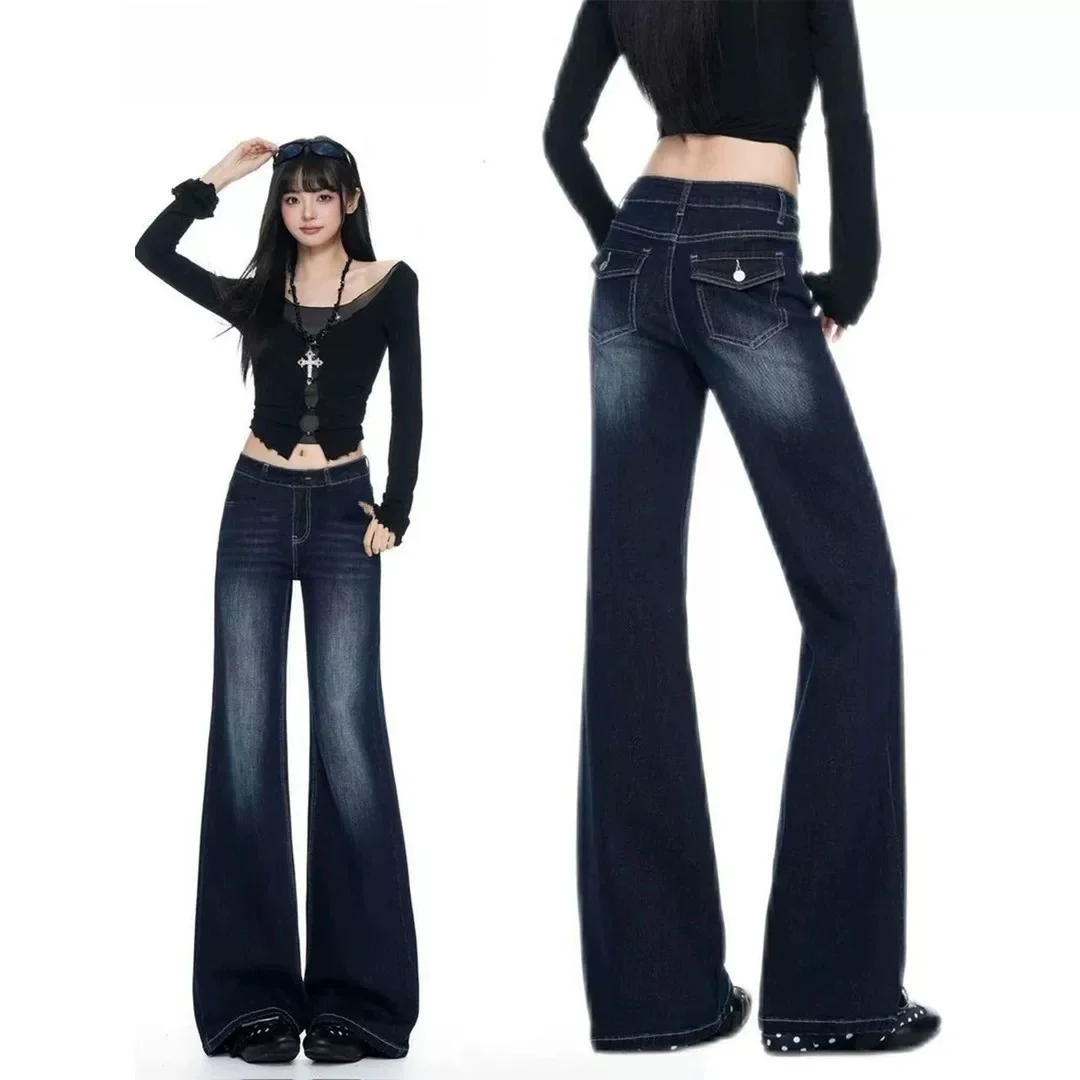 American Style Retro High Waist Bell Bottom Jeans Women's Loose Slimming Small Size Pants Cotton Stretch Denim Autumn New Arr...
