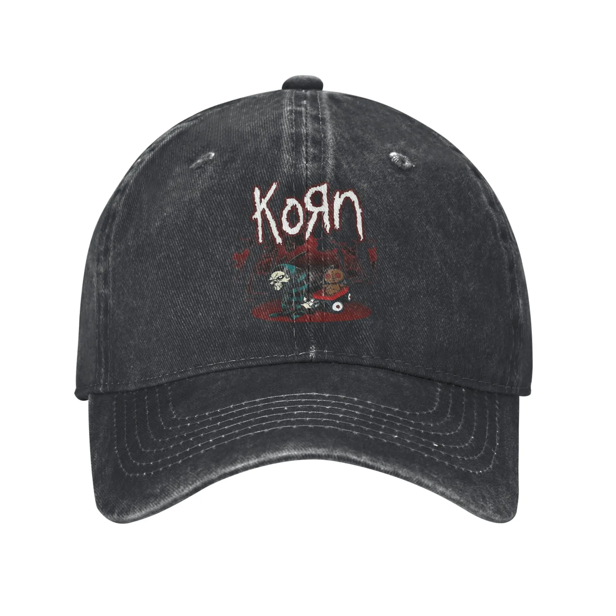 Berretto da baseball unisex Korn Band Rock Berretto da baseball in denim invecchiato Cappello da sole estivo casual all'aperto regolabile