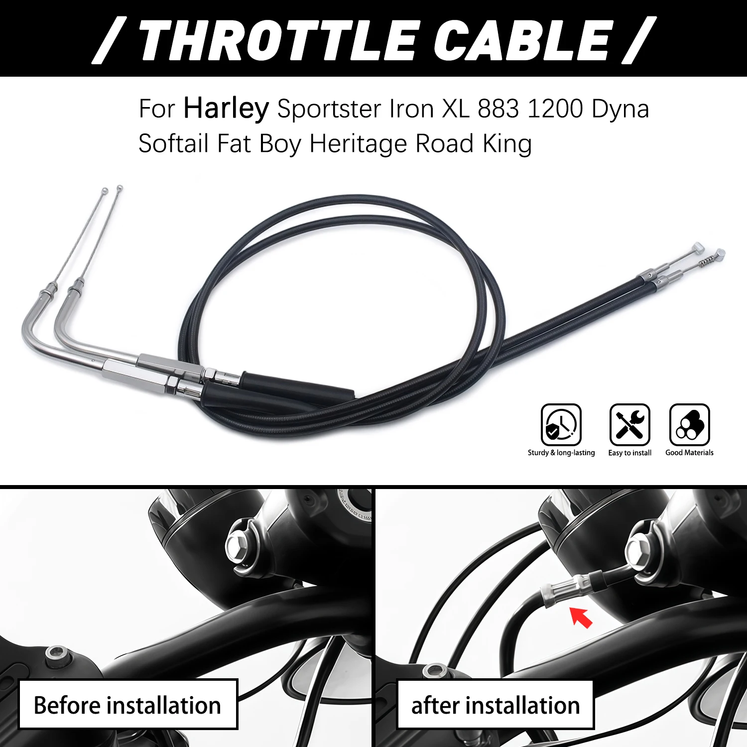 

Motorcycle Extended Throttle Cable Accessories For Harley Sportster XL1200 XL883 Low Anniversary XL1200L XLH883 XLH1200 XL883R