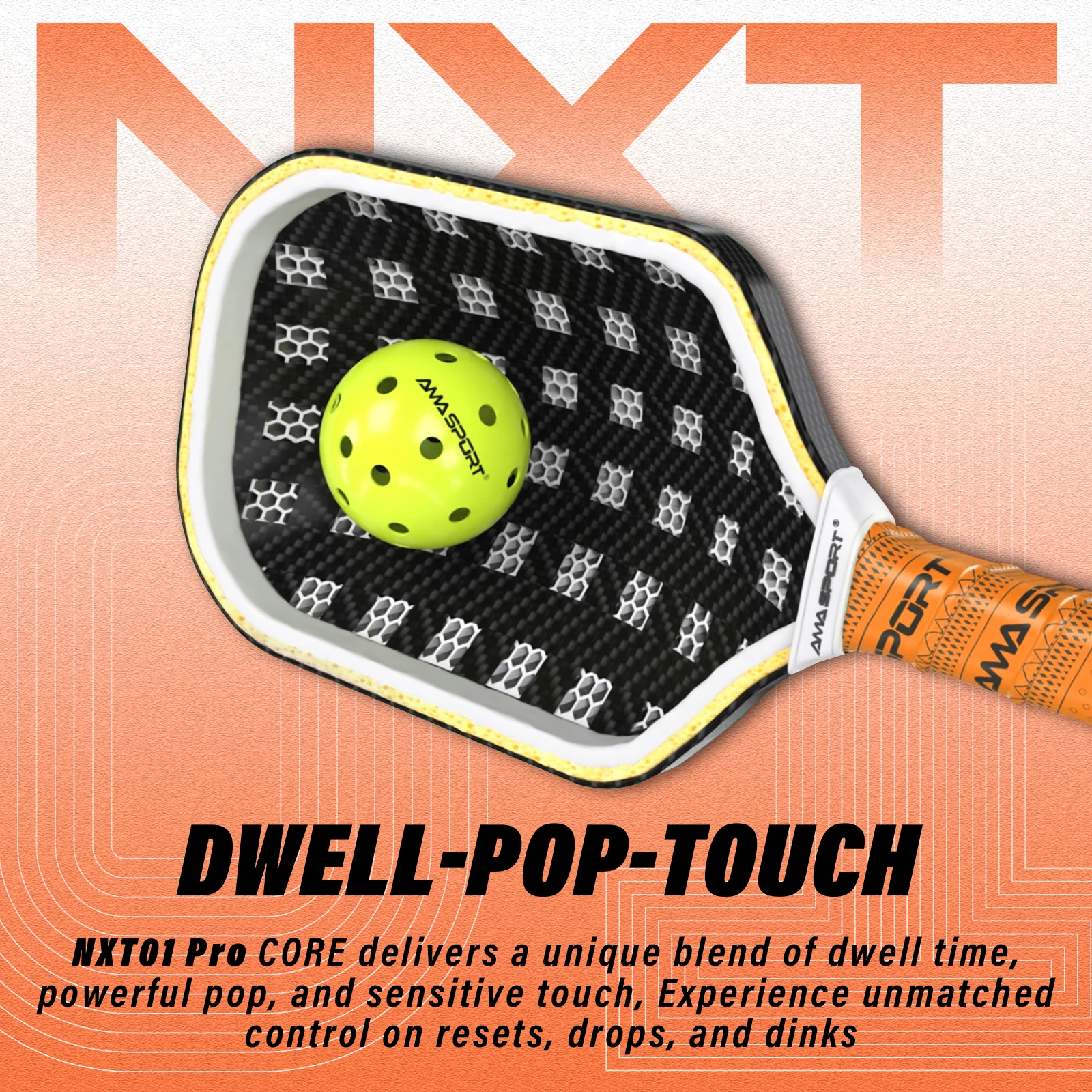 AMASport NXTPro Pickleball Paddle Racket Set Carbon Fiber Ultraweave Control & EVA Memory Flex Foam Core for Senior Player
