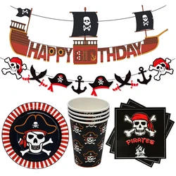 Pirate Party Napkins Plates Cups Tablecloths Banner Pirate Skull Balloon Kids Caribbean Pirate Themed Birthday Party Decoration