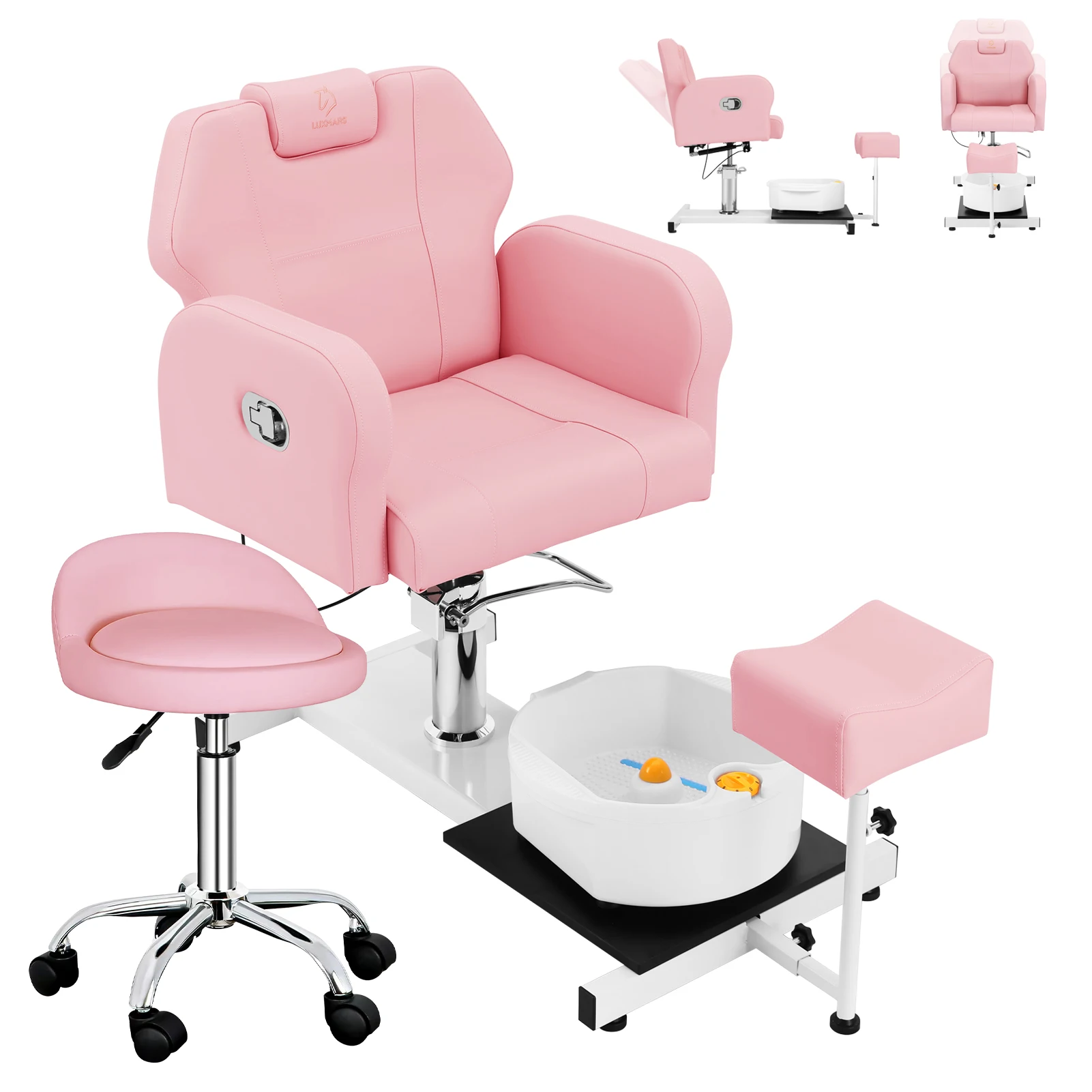 

Pedicure Chair with Massage Foot Bath, Hydraulic Reclining Manicure Chair Kit with Rolling Stool
