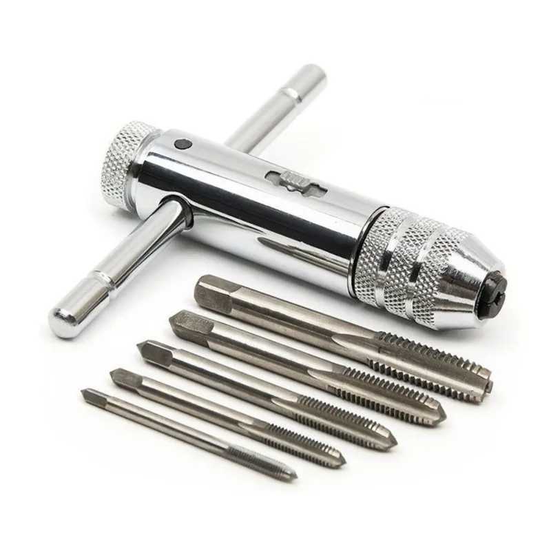 

1 Set Adjustable T-Handle Ratchet Tap Wrench M3-M8 Reversible High Torque Threading Tool Extended Tapping Handle Ratcheting