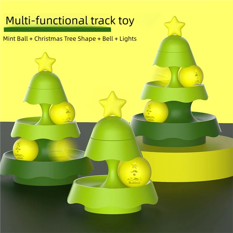 

1PCS New Christmas Tree Cat Toy Mini Three-Layer TrackCat Turntable Interactive CatToy Glowing Ball CatClip Ball Pet Supplies