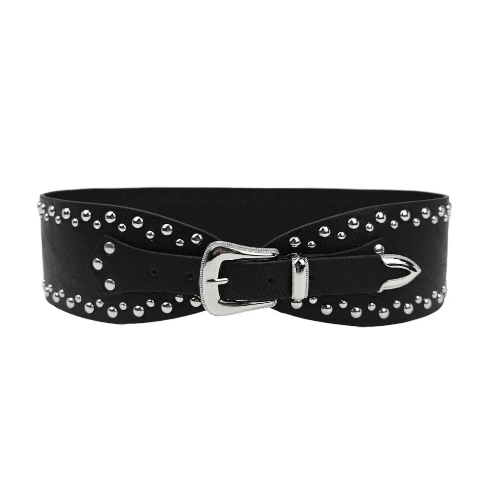 

Ремень из искусственной кожи с широкими заклепками, сверхпрочный дизайн, металлический винтажный ремень в стиле панк, нестандартный дизайн, ремень с люверсами в винтажном стиле