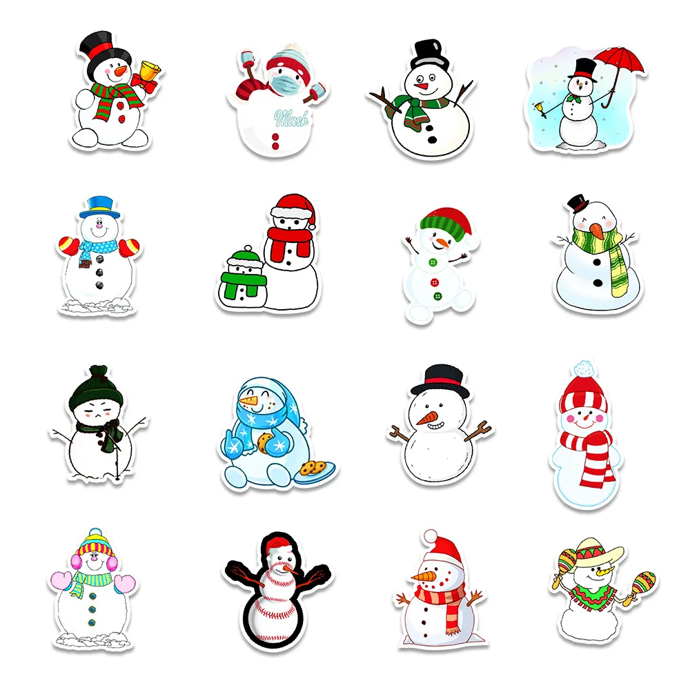 50pcs Kawaii Cartoon Snowman Stickers For Phone Scrapbook Stationery Laptop Guitar Christmas Sticker Pack Scrapbooking Supplies