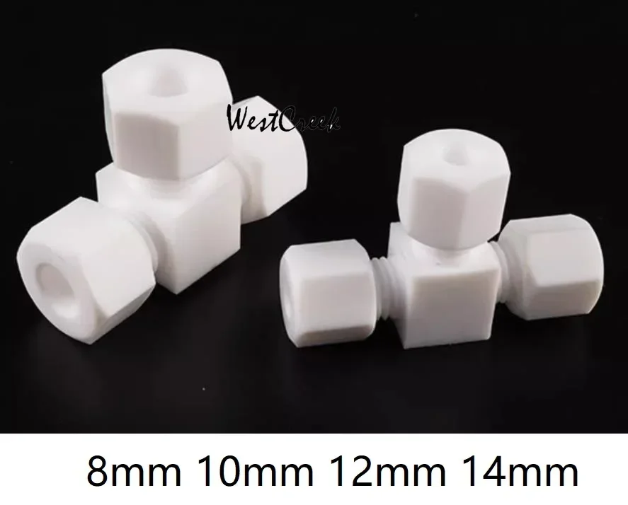 WESTCREEK 12 14 mm PTFE Ferrule T-T-verbinding Corrosiebestendig zuur-alkalicecompressie Bijttype fitting polytef Buisinvoegen