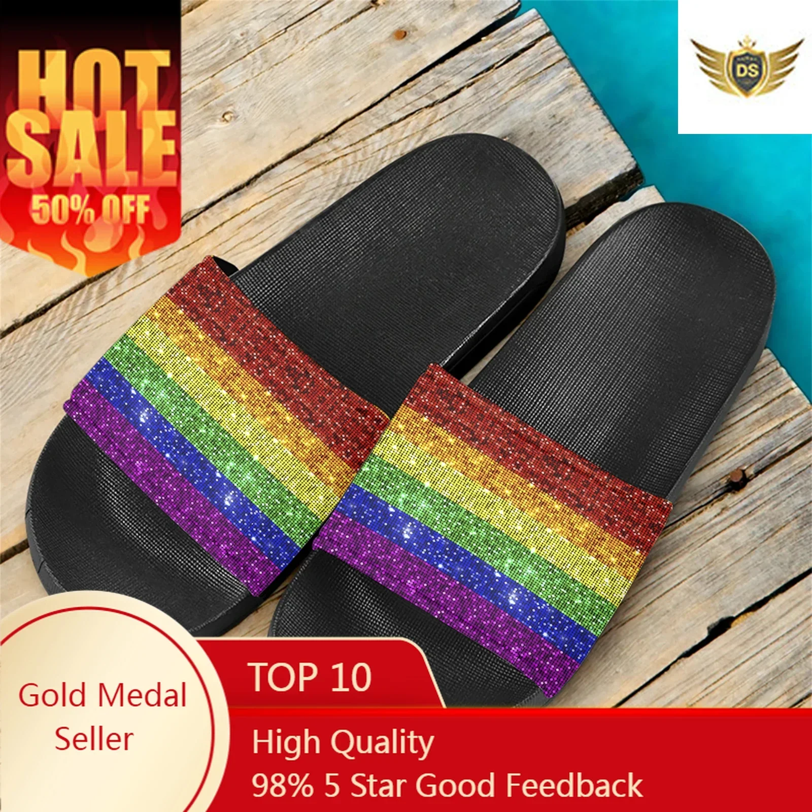 Lgbt Pride Rainbow Feel Print Pantoufles décontractées pour adultes, Sandales HOLight pour la maison, Sandales d'été pour femmes, Diapositives de marche populaires