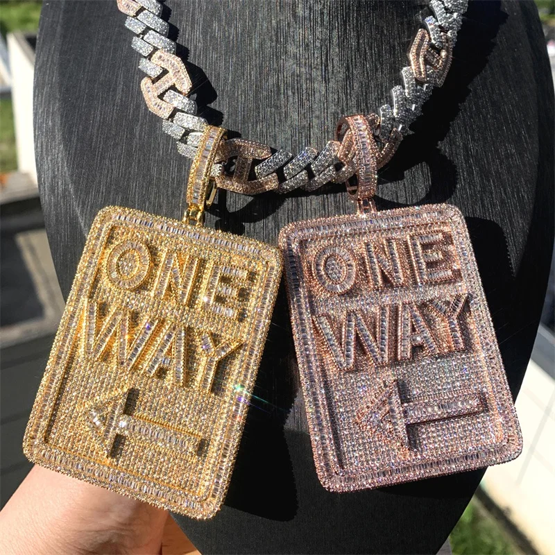 Full Zircon Shield Round Square Shape Pendant Pave Crystal Letter Necklace With Stainless Steel Chain Hip Hop Jewelry For Men