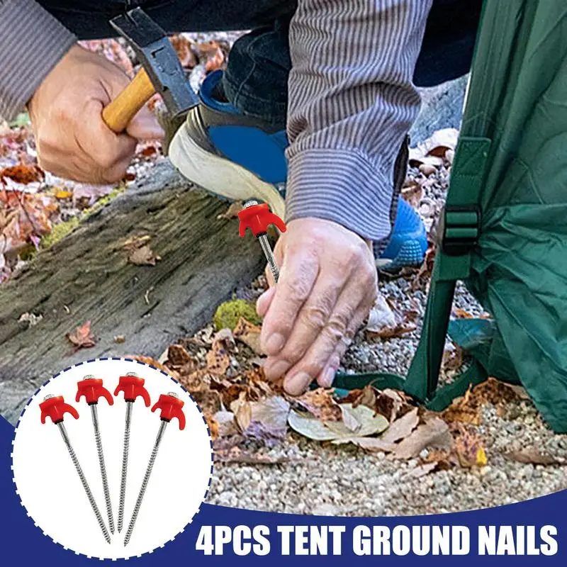 Camping Tent Stakes 4Pcs Canopy Tent Pegs 7.9inch Garden Ground Pegs Awnings Hammock Trampoline Accessories