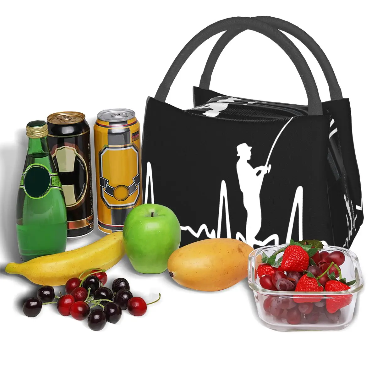 Fisherman Heartbeat Fishing Decal Portable insulation bag for Cooler Food Office Pinic Container