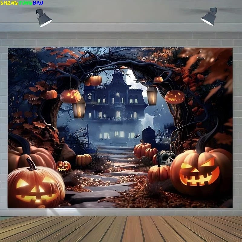 

Halloween Day Autumnal Pumpkins Photography Backdrops Props Maple Leaf Scarecrow Farm Harvest Thanksgiving Background RR-05