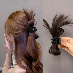 Pinza para el pelo de media corbata para mujer, cabeza de volante de plumas, cabeza de albóndiga perezosa, Clip de cangrejo, Clip para atrapar peluca, accesorios para el cabello de cola de caballo alta