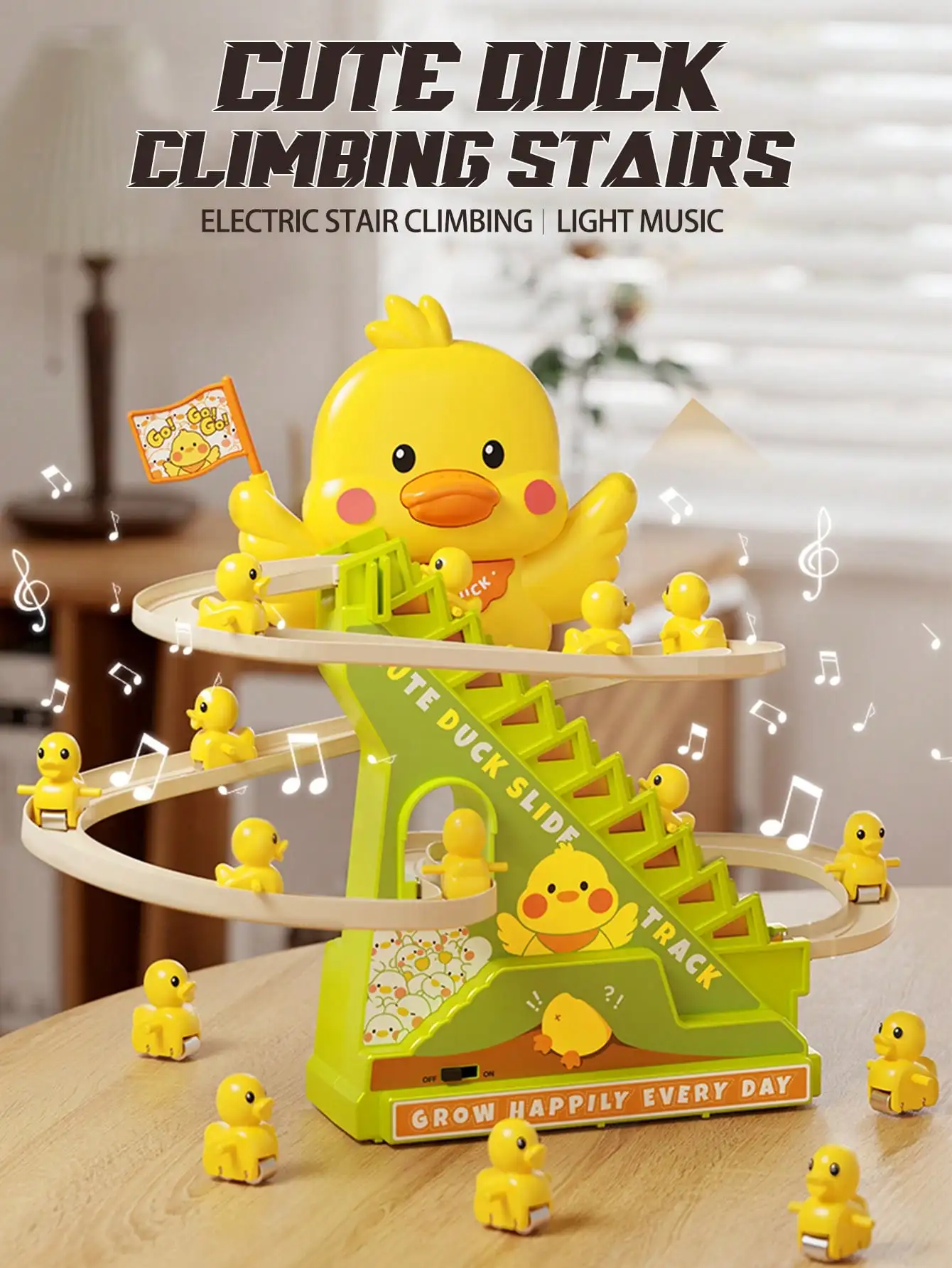 Duck Slide Track Toy, Automatic Stair Climbing with Lights Music Electronic Gift