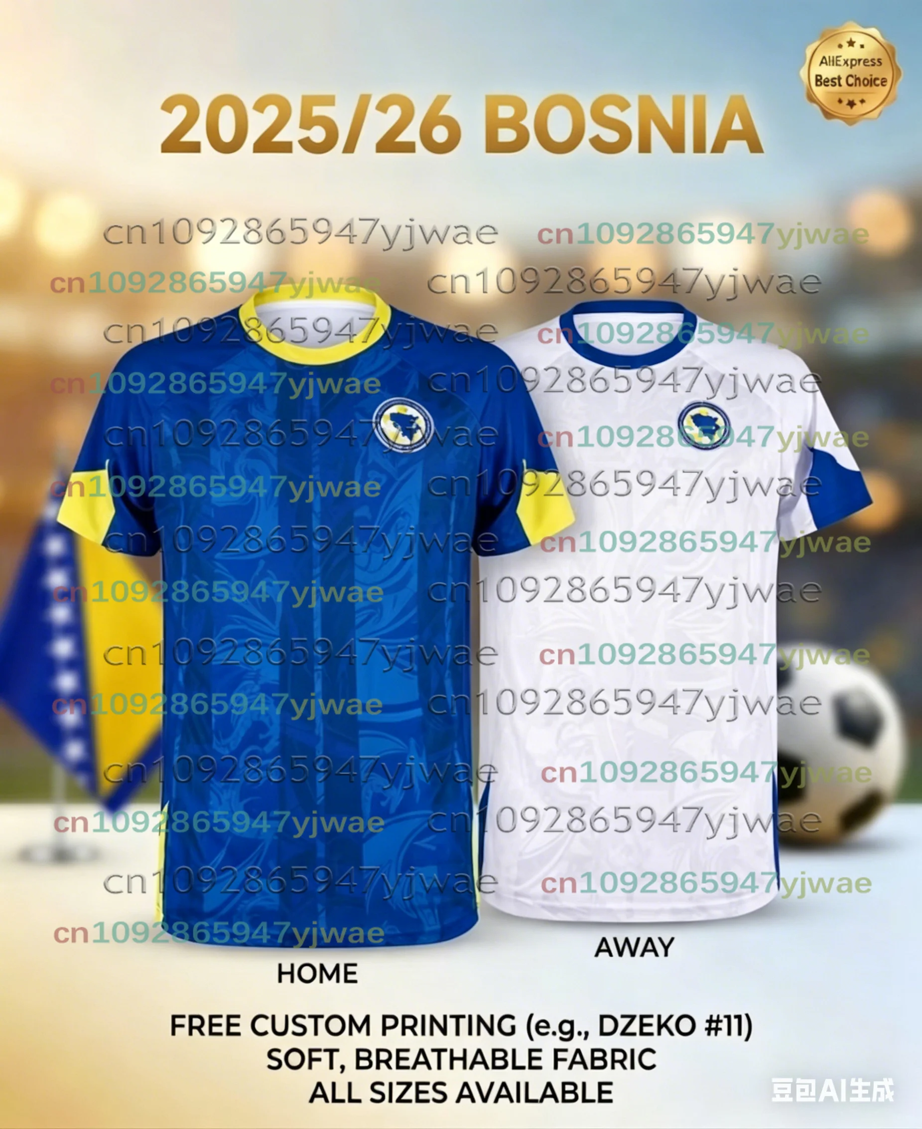 Maillot de football Bosnie-Herzégovine 2025-2026 DZEKO 11 – T-shirt de football pour homme, maillot 