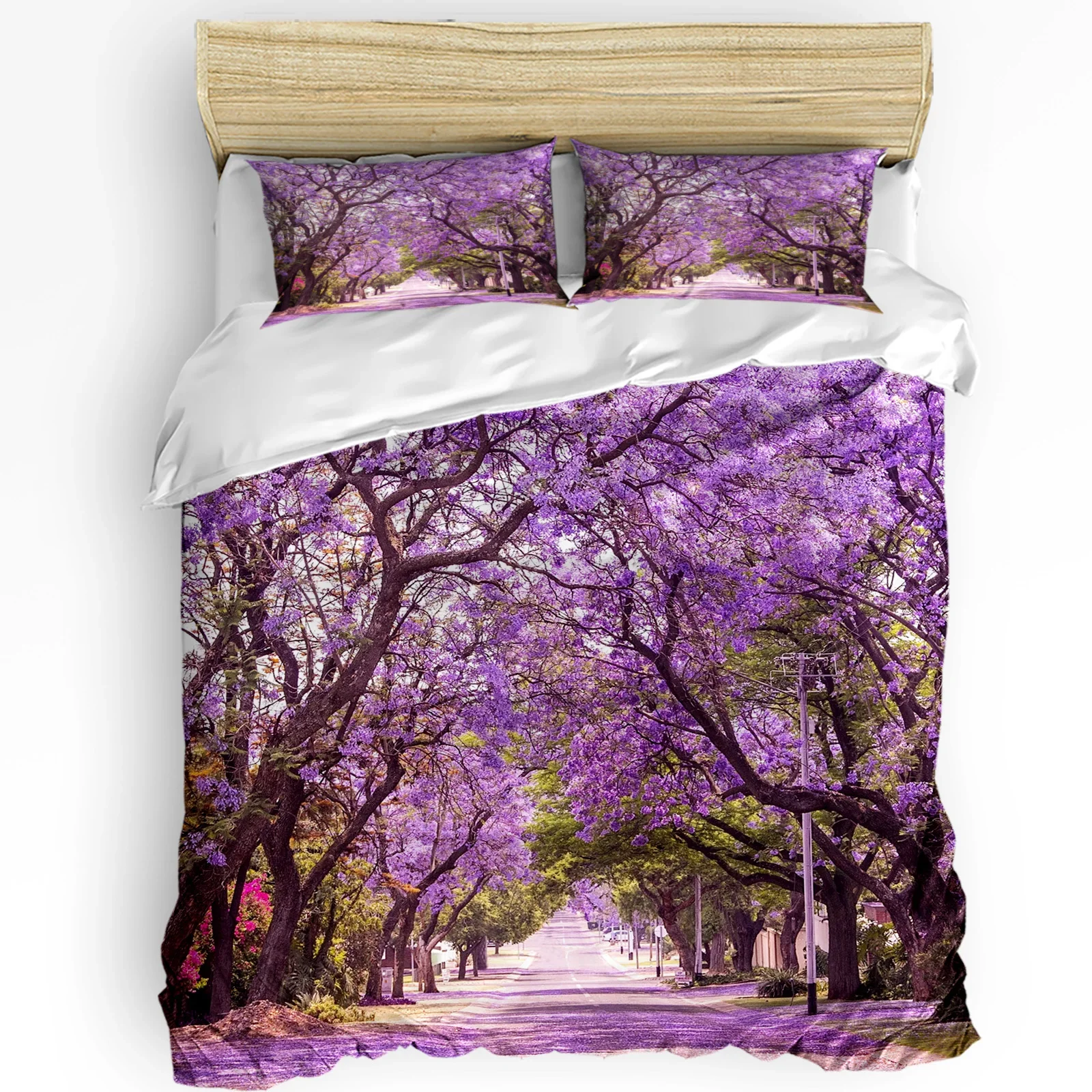 

Cherry Blossoms Tree Branch Purple Flower 3pcs Bedding Set For Double Bed Home Textile Duvet Cover Quilt Cover Pillowcase