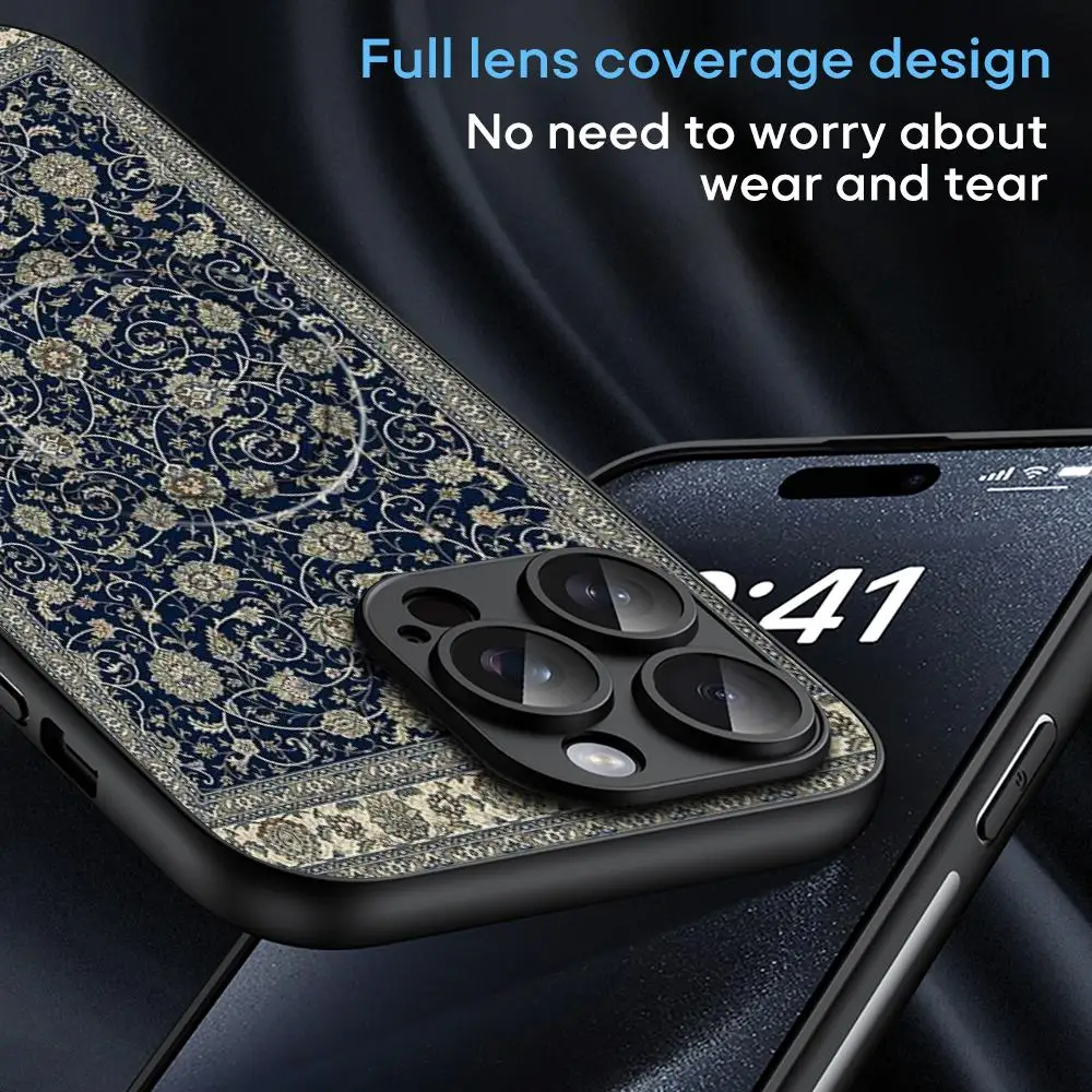 Persian rug floral art design ins Phone Case For iPhone 17 16 15 14 13 12 11 Plus Pro Max  High-end Luxury Magsafe Sheepskin - view 4