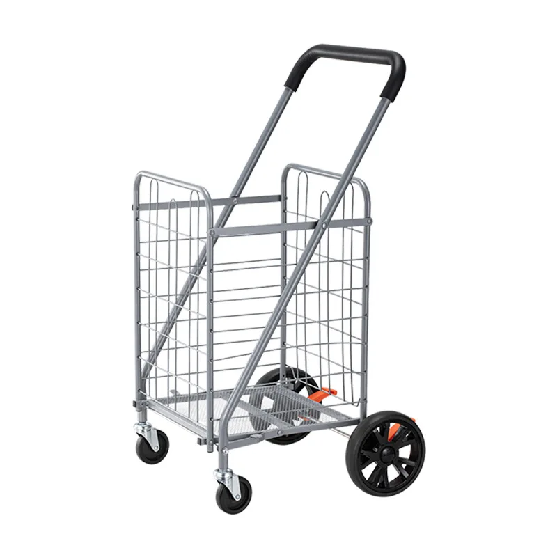 White 4 Wheels Utility Cart Large-sized Sturdy Steel Frame Folding Cart for Grocery Shopping Transporting Laundry