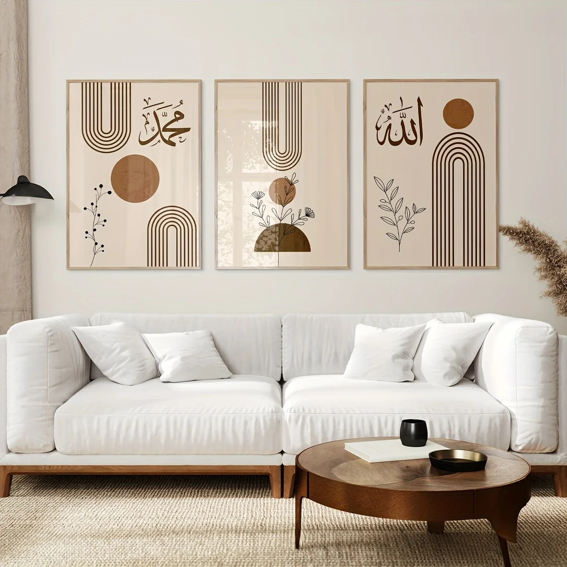 3 قطع ملصق إسلامي على الطراز البوهيمي يزين بالخط العربي الذهبي وأنماط الأزهار